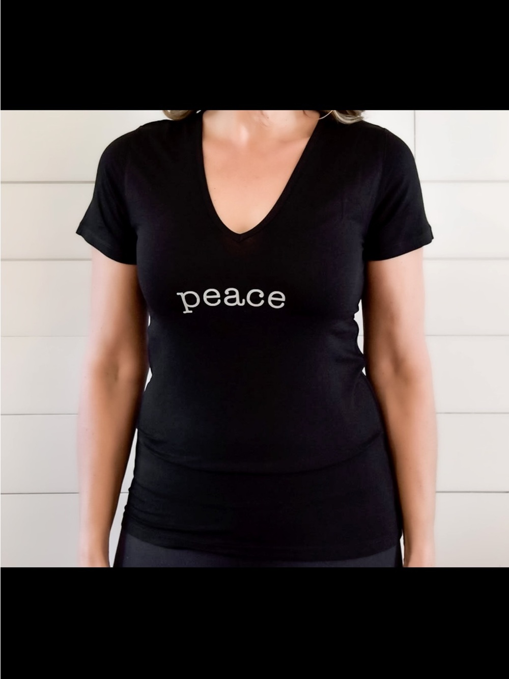 Peace Graphic V-Neck Tee - Black